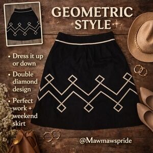 Ann Taylor LOFT A-Line Skirt Geometric Print Cotton Blend Black White Size 0 094